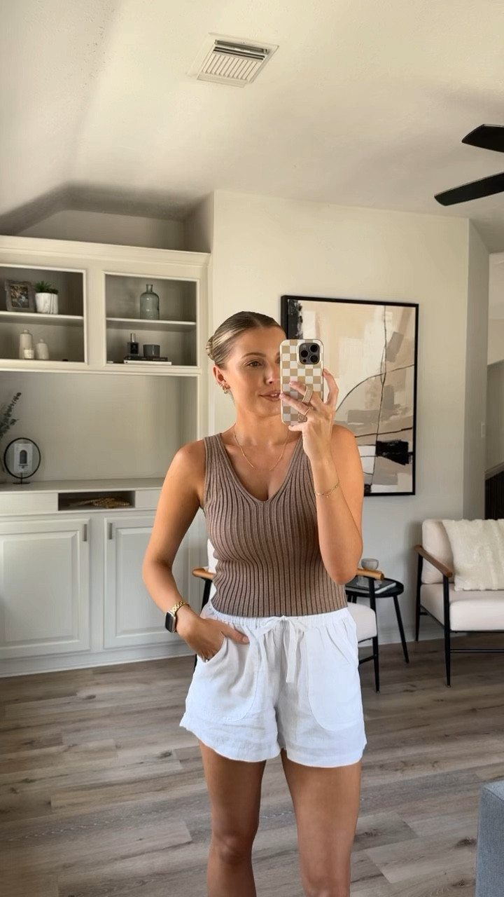 Casual chic summer outfit! @onequince #quincepartner wearing a size S in linen shorts and S in tank! Super nursing friendly btw!! Shoes are very comfy and run tts! 


#LTKStyleTip #LTKSeasonal #LTKVideo