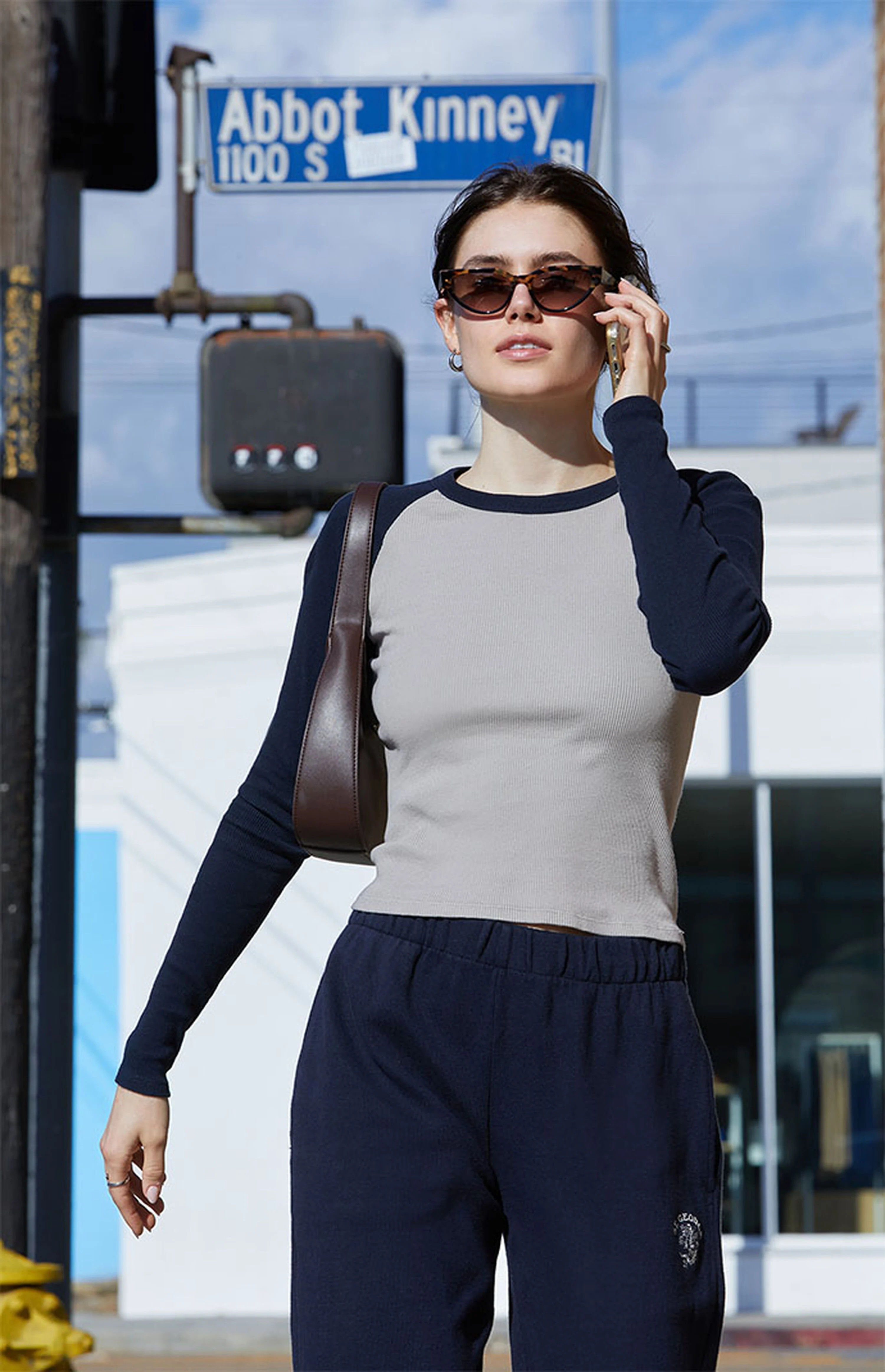 John Galt White & Navy Bella Long Sleeve Colorblock Top | PacSun