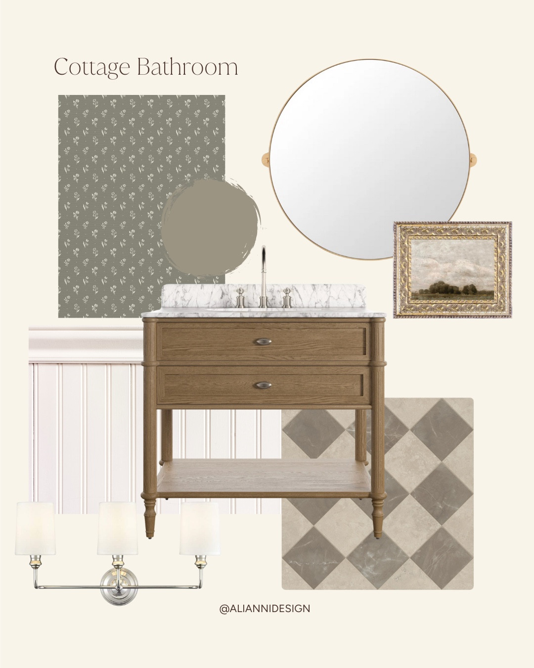 A cozy cottage bathroom moment featuring “Smoky Harvest”, my newest wallpaper available through Artza & Co. This soft green brings a vintage calm that feels right at home beside natural textures… think linen towels, stone soap dishes, and antique brass hooks. Little details like these make even the smallest space feel layered and loved.
If you’ve been dreaming of adding charm to your bathroom, you can order 5 free samples (just cover delivery) now through November 15 to see how the color and pattern feel in your light.
✨ Shop the wallpaper at Artza & Co — artza.ca/x-alianni 

#LTKHome