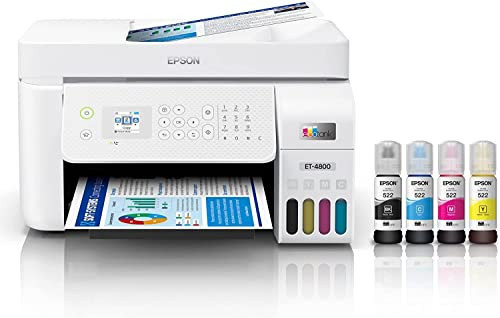 Epson EcoTank ET-4800 Wireless All-in-One Supertank Color Inkjet Printer, White - Print Copy Scan Fax - 10.0 ppm, 5760 x 1440 dpi, 8.5" x 14", 30-Sheet ADF, Ethernet | Amazon (US)
