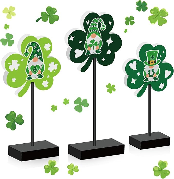 St Patricks Day Decorations, 3 Pcs Lucky Shamrock Wooden Signs for St Patricks Day Decor Centerpi... | Amazon (US)