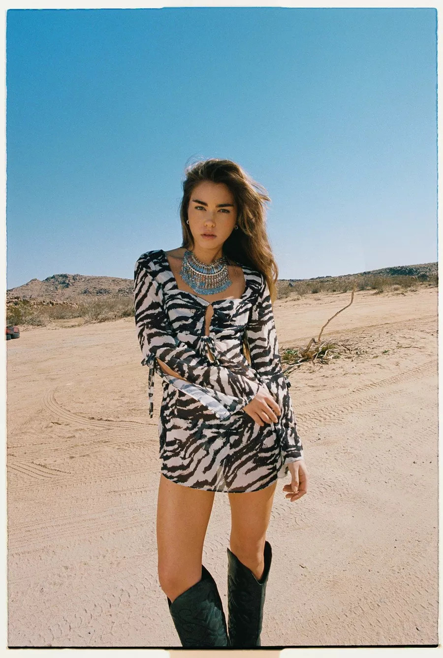 Zebra Triangle Bikini And Chiffon Ruffle Tie Dress 3pc Set | Nasty Gal US