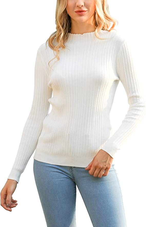 Newshows Women Mock Turtleneck Pullover Sweater Long Sleeve Cable Knit Fitted Sweaters Tops | Amazon (US)