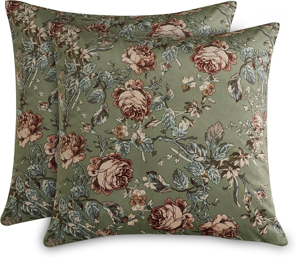 StangH Retro Sage Green Floral Throw Pillowcases 18x18 inch, Super Soft Velvet Printed Pattern Sq... | Amazon (US)