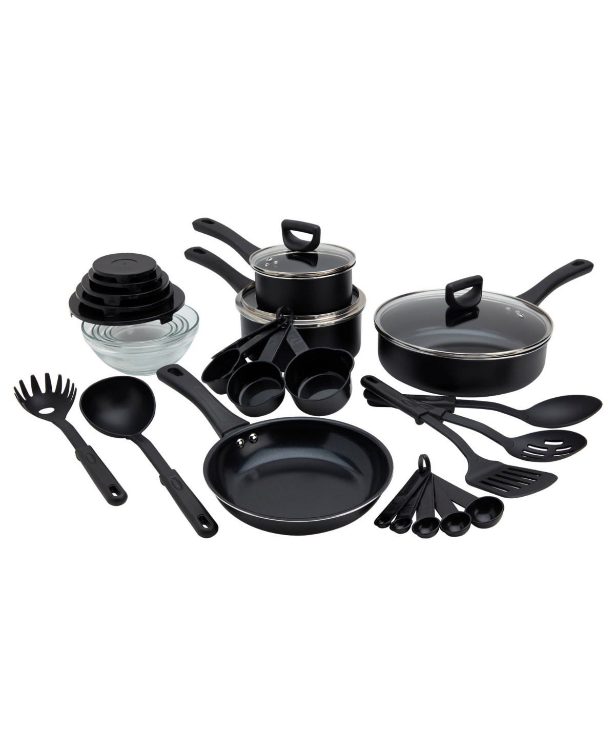 Basic Essentials Non-stick Aluminum 31-Pc. Cookware Set - Black | Macy's