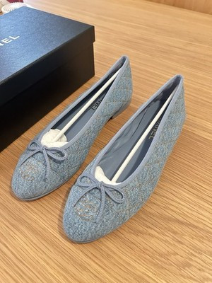 Chanel 26B Light Blue Denim Quilted CC Logo Bow Tie Ballet Ballerina Flat 37 NIB | eBay | eBay US
