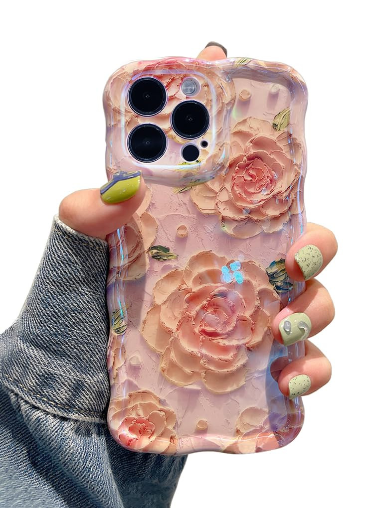 EYZUTAK Case for iPhone 13 Pro, Colorful Retro Oil Painting Print Peony Flower Laser Glossy Patte... | Amazon (US)