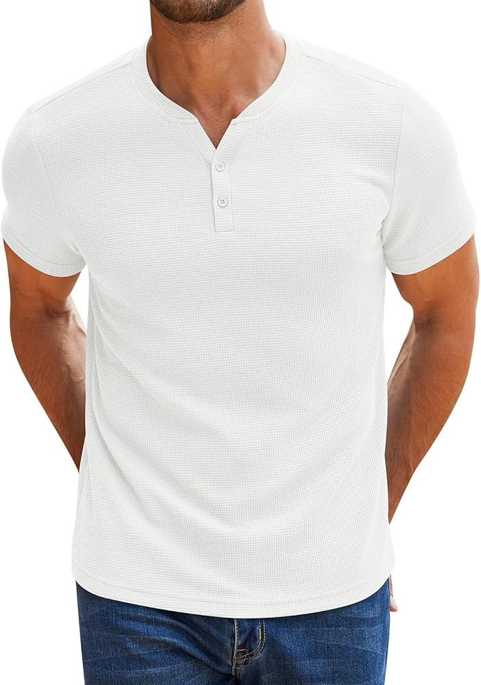 RQP Men's Henley Shirts Short Sleeve Waffle Stretch T Shirts Summer Casual Stylish Tops | Amazon (US)