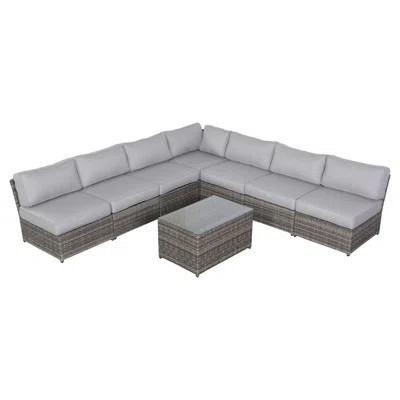6 - Person Patio Seating, 8 Piece With 7 Modular Sectional And Glass Top Table, Comfort First Weather Cushions Fully Assembled Conversation For People | Wayfair North America