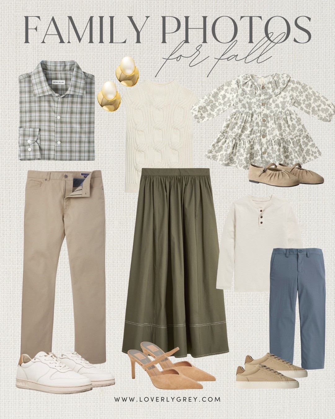 Fall family photos outfit idea! Love this cream cable-knit sleeveless sweater with this maxi olive green skirt! Such pretty fall colors!

Loverly Grey, fall family photos, fall outfits, kids outfits, maxi skirt, men’s outfits 

#LTKFamily #LTKSeasonal #LTKStyleTip