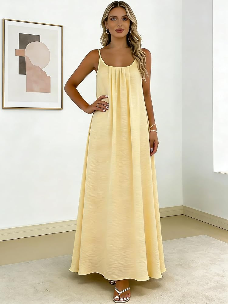 Amazon.com: Women Nightgown Spaghetti Strap Sleep Dress Loose Fit Long Lounge Dress Casual Night ... | Amazon (US)