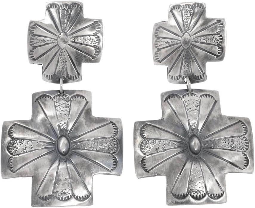 Large Navajo Cross Hammered Sterling Earrings Post Dangle Hinged Design With Santa Fe Buffing by ... | Amazon (US)