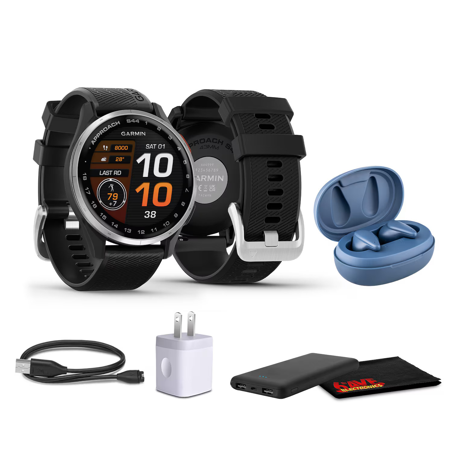Bundle - Garmin - Approach S44 GPS Golf Smartwatch Black AMOLED - Silver - (2025) | Best Buy U.S.