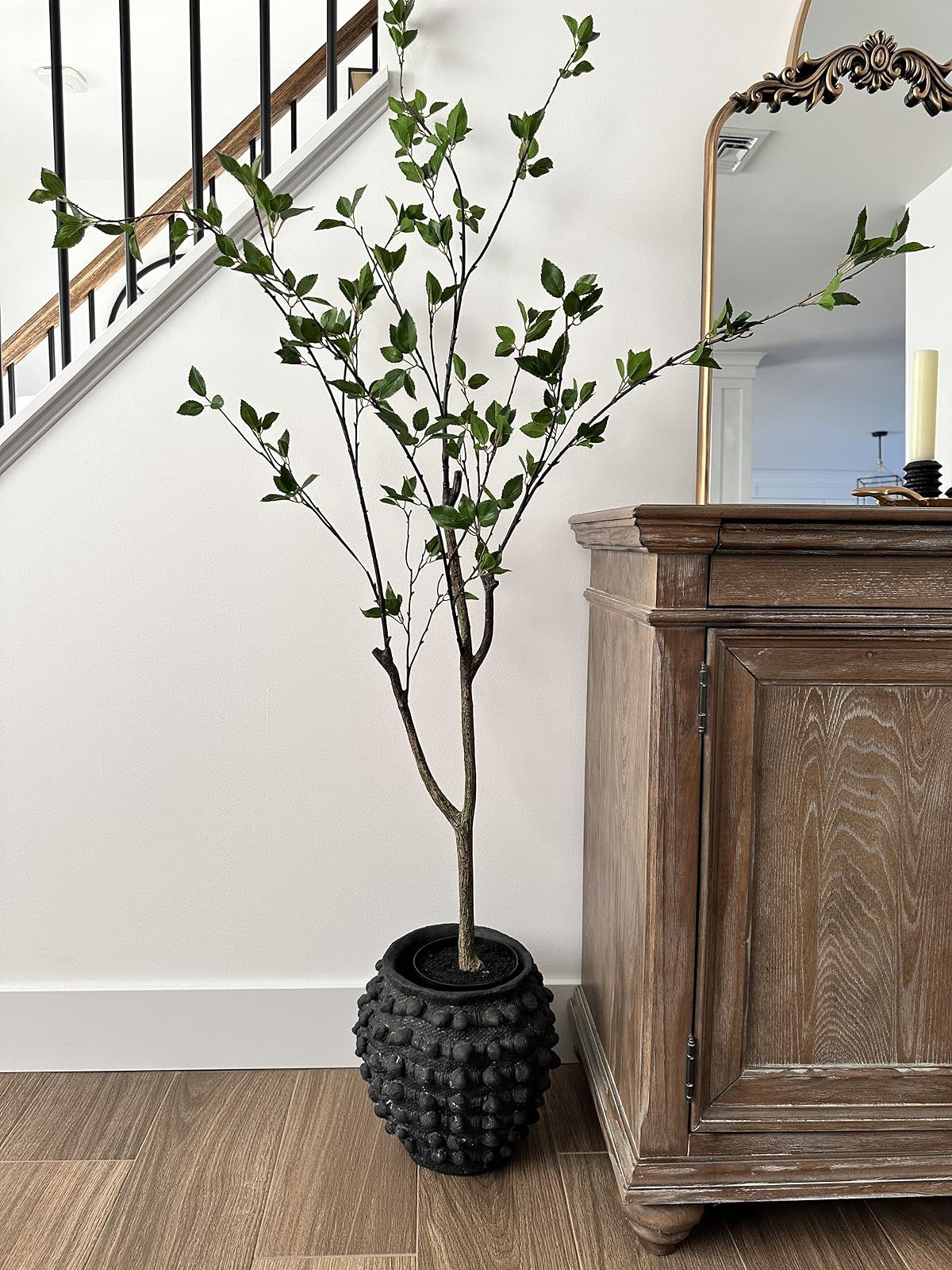 Citrus tree, home decor, modern organic, realistic nearly natural citrus tree, Spanish moss, black planter | Amazon (US)
