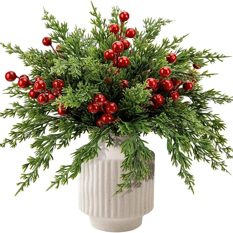 TETOU 60pcs Christmas Artificial Pine Branches & Artificial Red Berry Stems, Norfolk Pine Needles... | Walmart (US)
