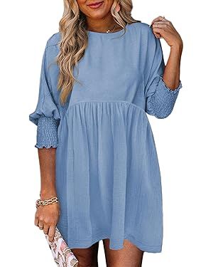 Dokotoo Womens Summer Tunic Dress Casual Loose Short Sleeve Crew Neck Flowy Swing Mini Shift Dres... | Amazon (US)