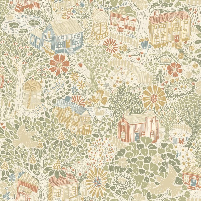 A-Street Prints Bygga Bo Neutral Woodland Village Wallpaper | Lowe's