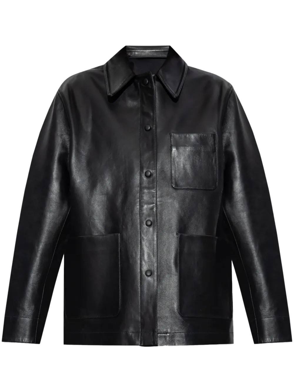 Officine Generale patch-pocket leather jacket - Black | Farfetch Global