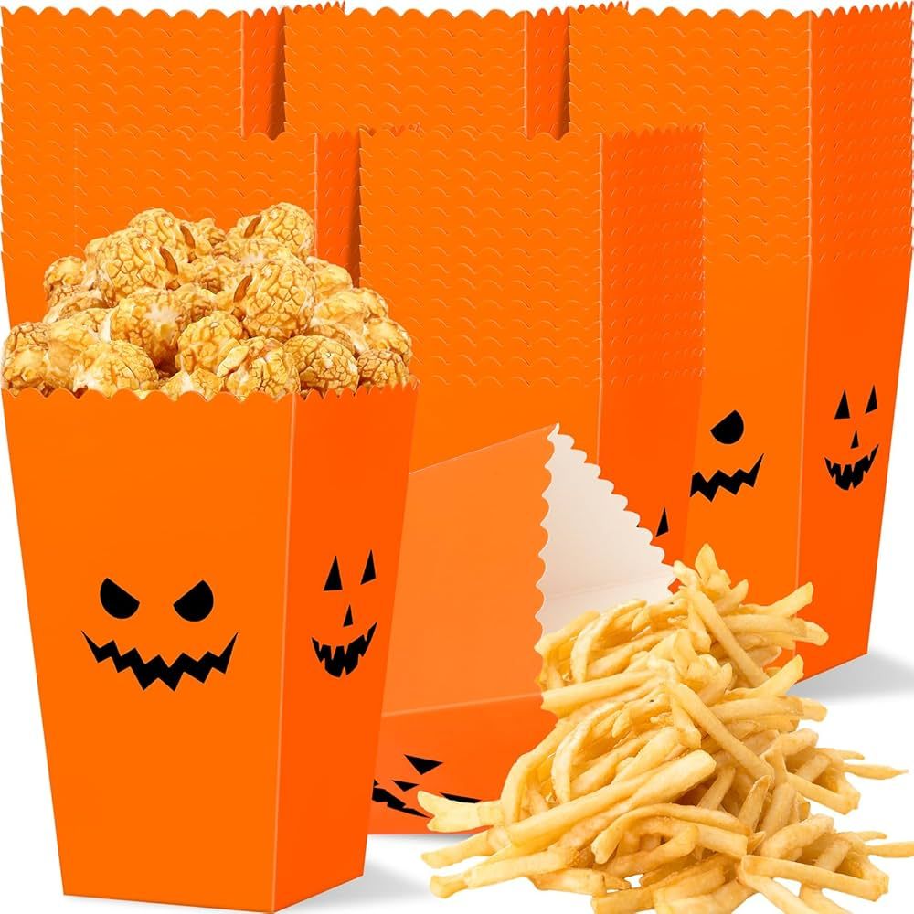 Yeaqee 100 Pcs Halloween Popcorn Box Halloween Party Favor Pumpkin Snack Treat Boxes Candy Cookie... | Amazon (US)