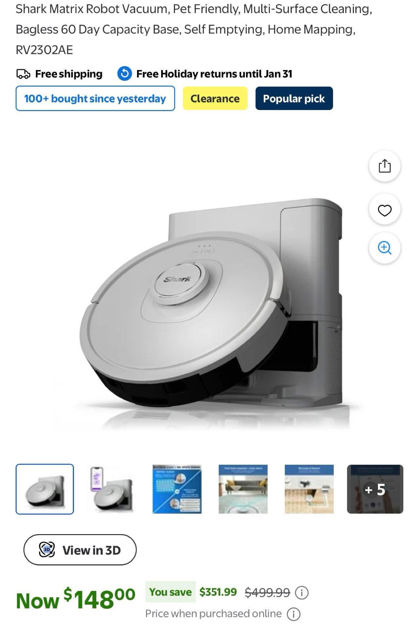 Shark Matrix Robot Vacuum, Pet Friendly, Multi-Surface Cleaning, Bagless 60 Day Capacity Base, Self Emptying, Home Mapping, RV2302AE

#LTKHome #LTKOver40 #LTKSaleAlert