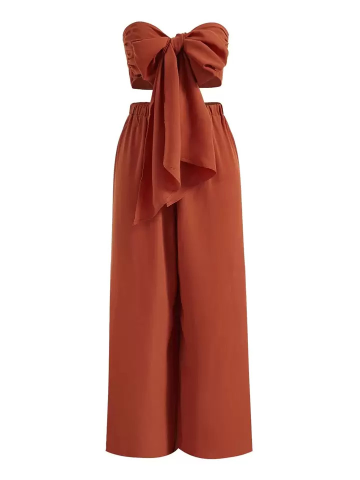 SHEIN VCAY Plus Tie Front Tube Top & Wide Leg Pants | SHEIN