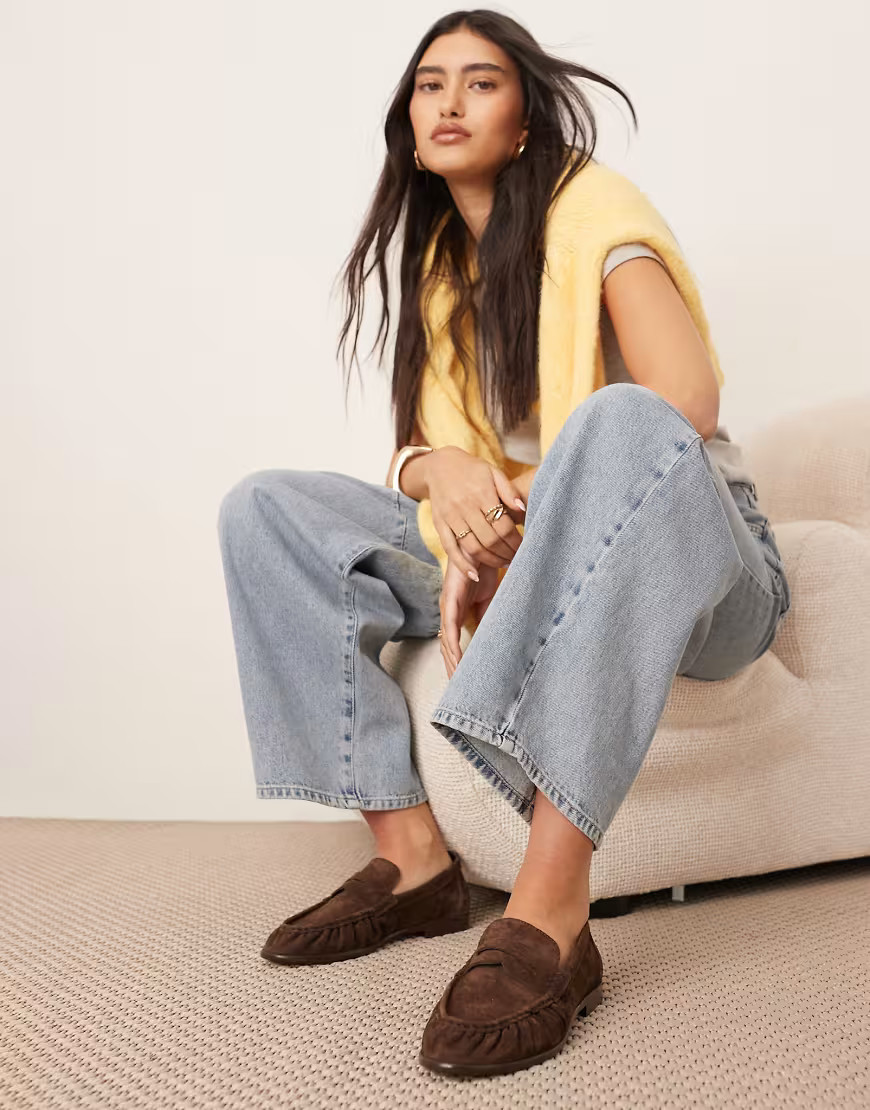 ARRANGE Premium leather loafer in brown suede | ASOS (Global)