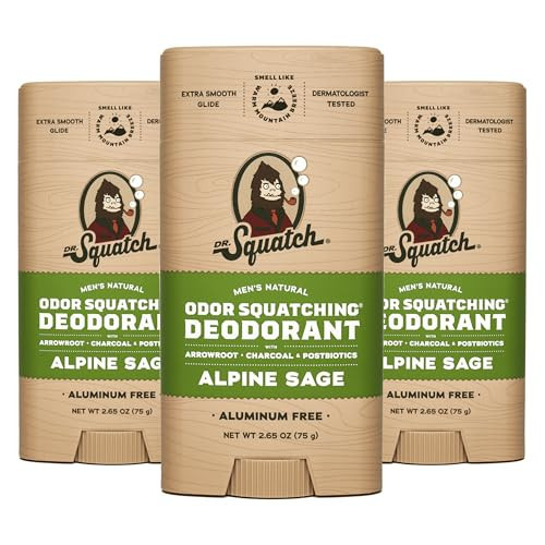 Dr. Squatch Natural Deodorant for Men 3 Pack Alpine Sage – Odor-Squatching Men's Deodorant Aluminum Free (2.65 oz, 3 Pack) | Amazon (US)