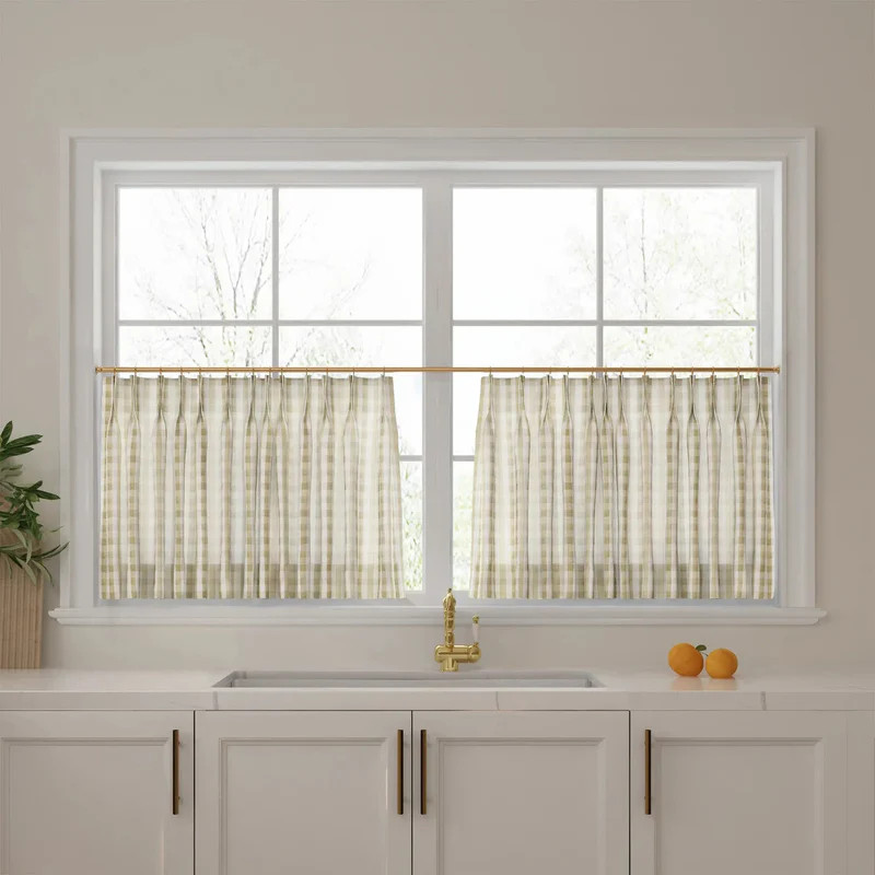 Celia Striped Plaid Cafe Curtain | TWOPAGES