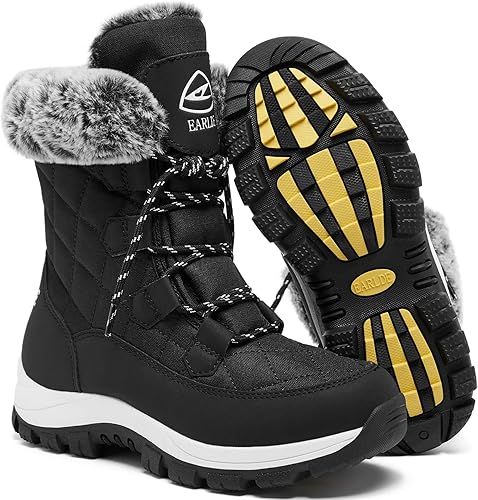 EARLDE Women’s Snow Boot With Waterproof Lace Up Mid-Calf Outdoor Winter Deep Tread Rubber Sole | Amazon (US)