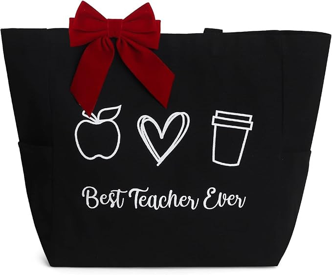 Frerdui Teacher Bag Appreciation Gifts for Women, Canvas Tote Bag with Removable Bowknot Clip for... | Amazon (US)