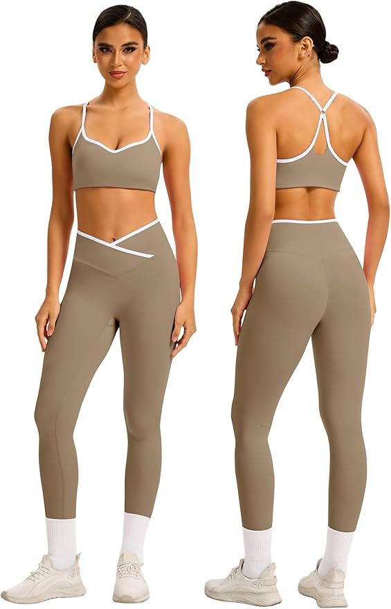 ABOCIW Workout Sets for Women 2 Piece Color Block Strappy Sports Bra High Waist Shorts Gym Yoga P... | Amazon (US)