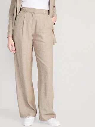 Extra High-Waisted Pleated Taylor Wide-Leg Linen-Blend Trouser Pants for Women | Old Navy (US)