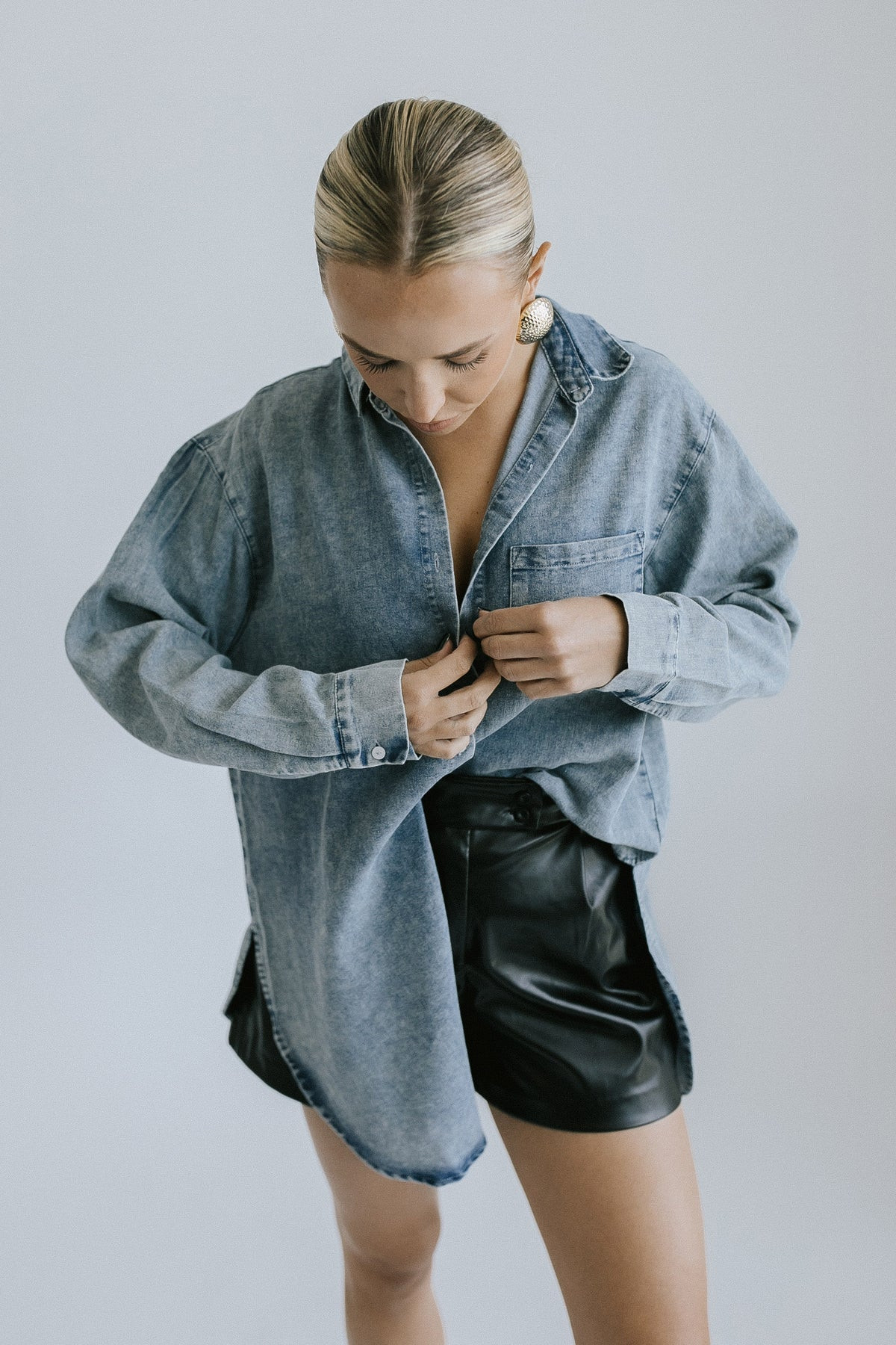 Bronco Button Down Shirt - Denim | THELIFESTYLEDCO