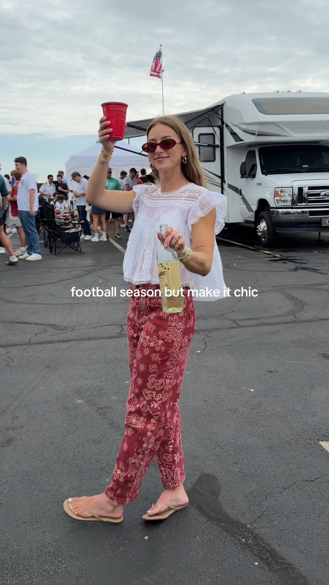 9/13/26 $35 Amazon Barrel Jeans ❤️ The fun pants that made my entire tailgate outfit ❤️ These red paisley barrel jeans are an Amazon find for around $35 + come in so many different colors and prints. I’m 5’4” wearing a size S for reference — a little roomy in the waist but the length is perfect on me! Styled them with my Free People babydoll top + Amazon lace bralette, TKEES flip-flops, Jenny Bird earrings + ruby red Crap Eyewear sunglasses. Such a fun pair of pants for game day, but I already have so many ideas for styling them throughout fall 🍂 Linking everything I can here!

#LTKootd #LTKSaleAlert #LTKSeasonal