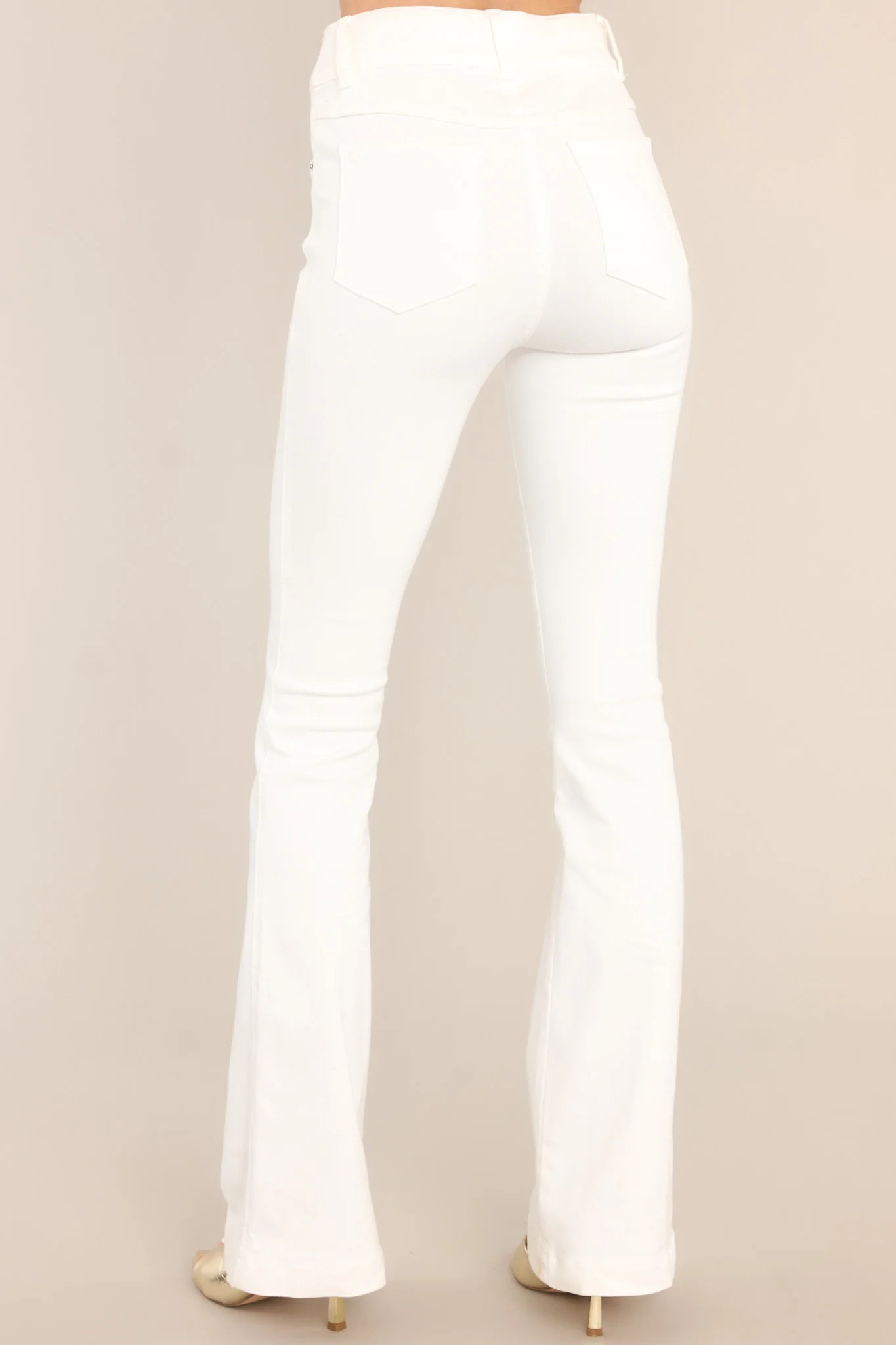 Stretch Pull On White Flare Jeans | Red Dress 