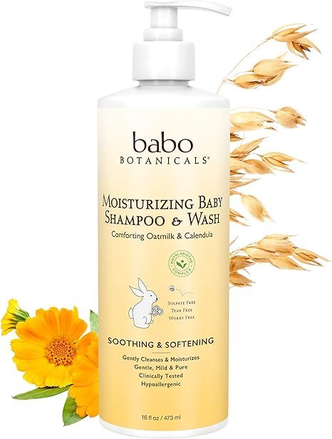 Babo Botanicals Moisturizing Baby 2-in-1 Shampoo & Wash, Oatmilk, Calendula, 16 Fl Oz | Amazon (US)