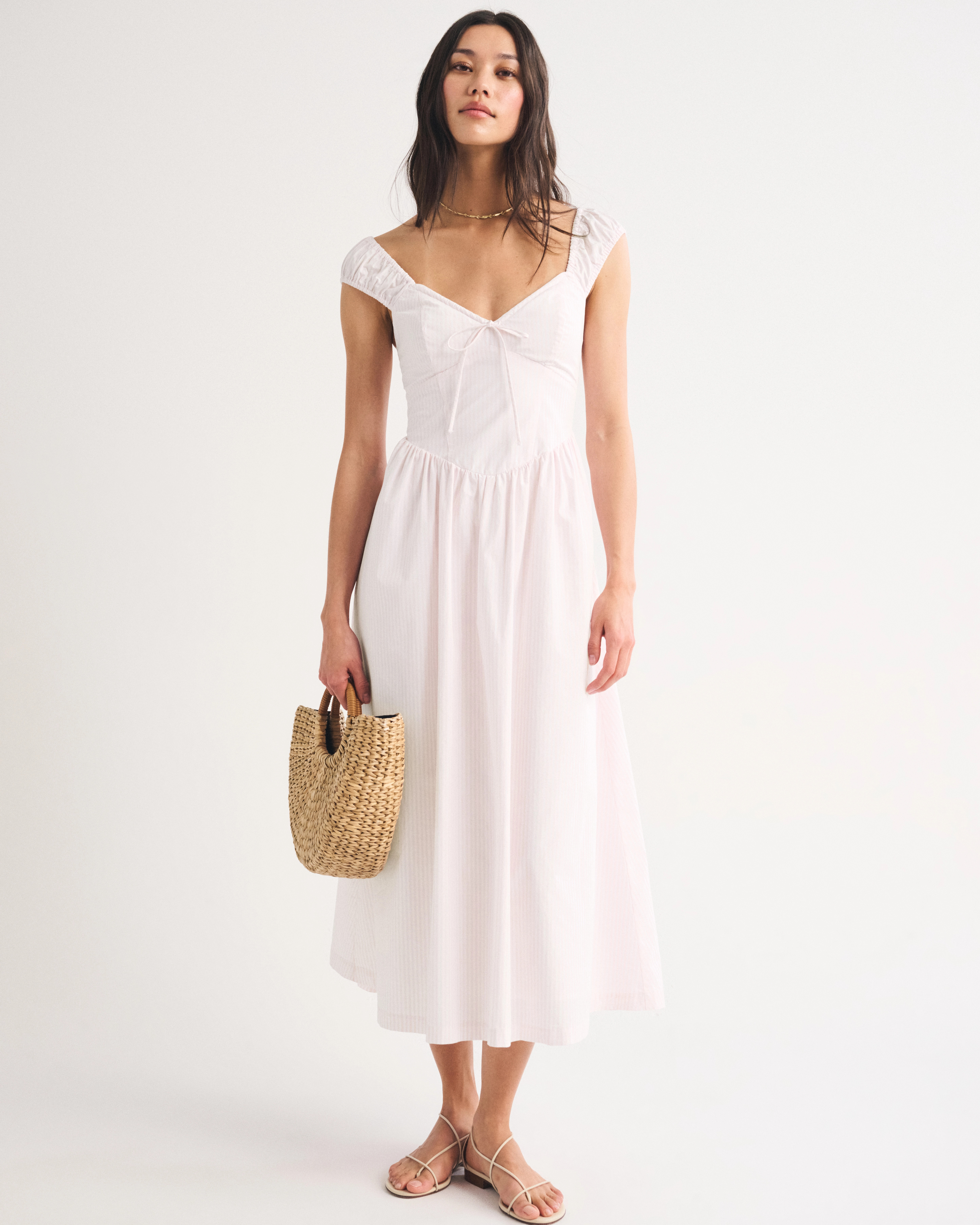 Bra-Free Cap Sleeve Dipped Waist Midi Dress | Abercrombie & Fitch (US)