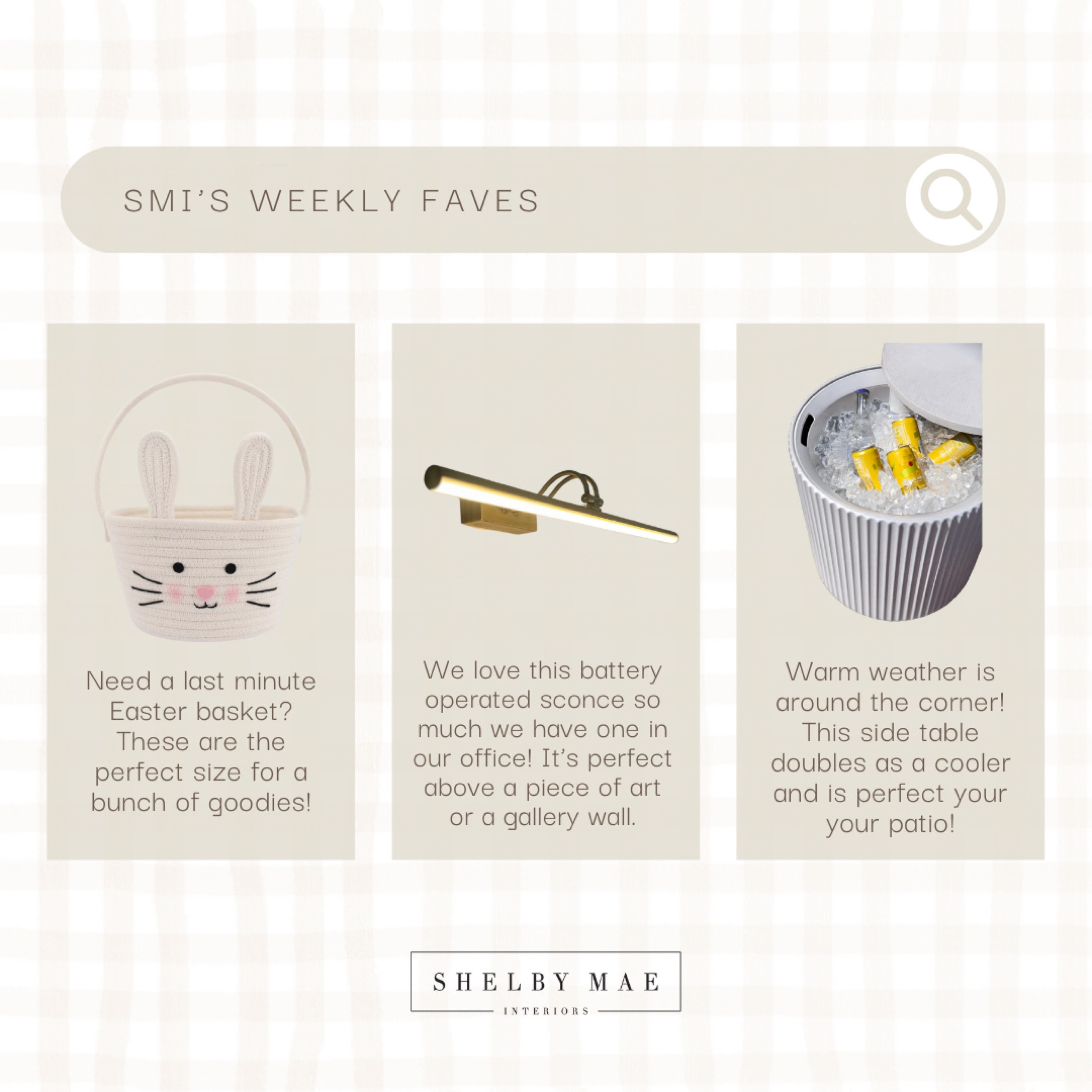 we have spring and warmer weather on our minds this week! 🐰☀️

- Easter basket
- Battery scone
- Side table cooler

#LTKSeasonal #LTKhome #LTKkids