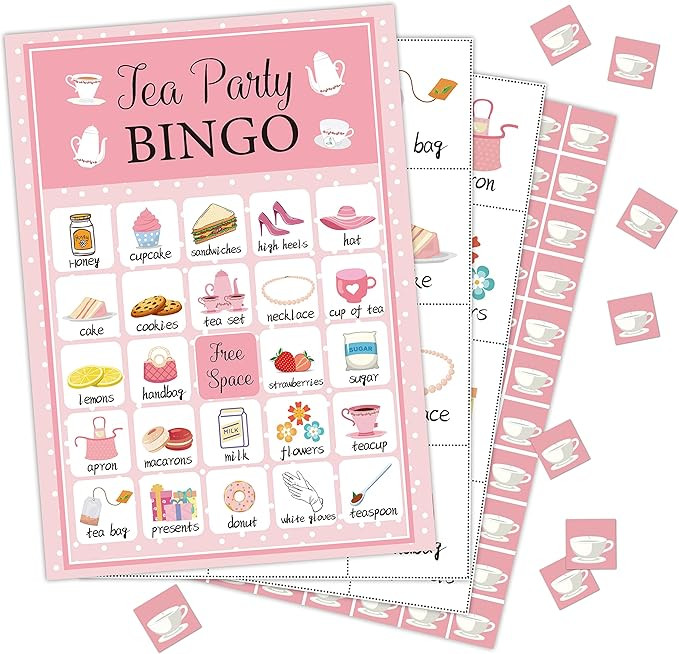 Zodvery Tea Party Bingo Cards, Tea Party Activities Bingo Game, School Party, Birthday, Bridal Sh... | Amazon (US)