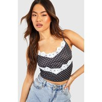 Womens Polka Dot Lace Cami - Black - 10, Black | Boohoo.com (UK & IE)