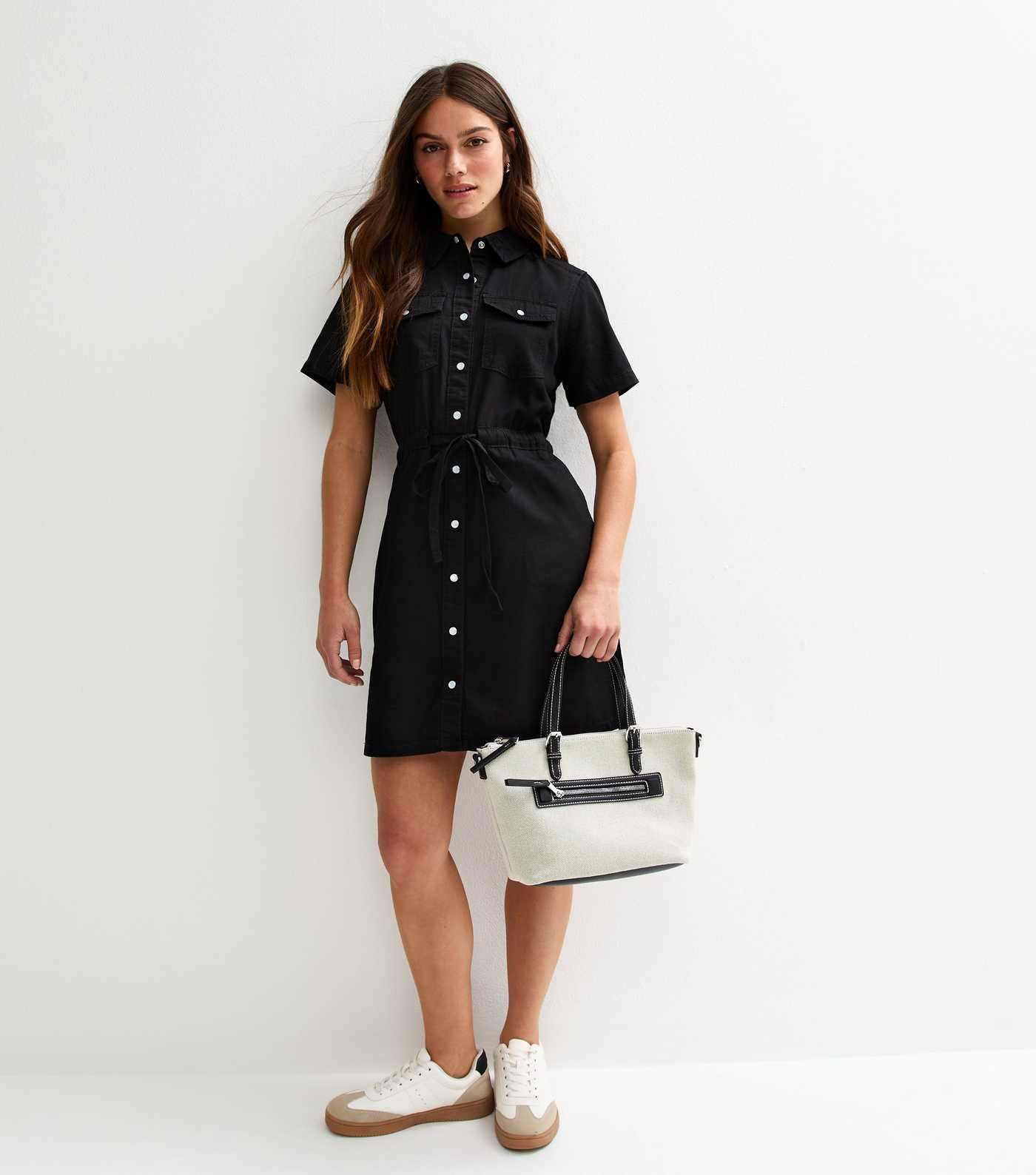 Petite Black Denim Drawstring Waist Dress | New Look | New Look (UK)