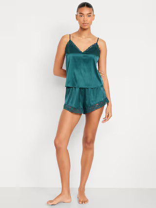 Lace-Trim Satin Pajama Short Set | Old Navy (US)