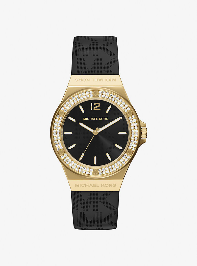 Lennox Pavé Gold-Tone and Logo Strap Watch | Michael Kors US