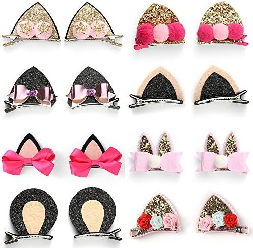 OneDor Sparkle Shiny Sequin Animal ear Hair Bow Ribbon Clip sets for Babies, Toddlers, Young Girl... | Amazon (US)