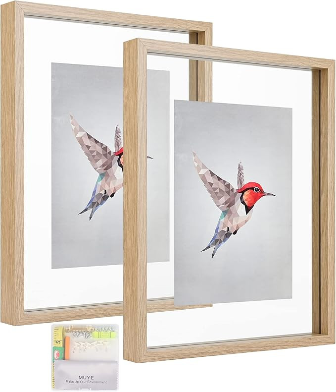 MUYE 11x14 Floating Frame Set of 2,Double Glass Rustic Frame,Display Any Size Photo up to 11x14,W... | Amazon (US)