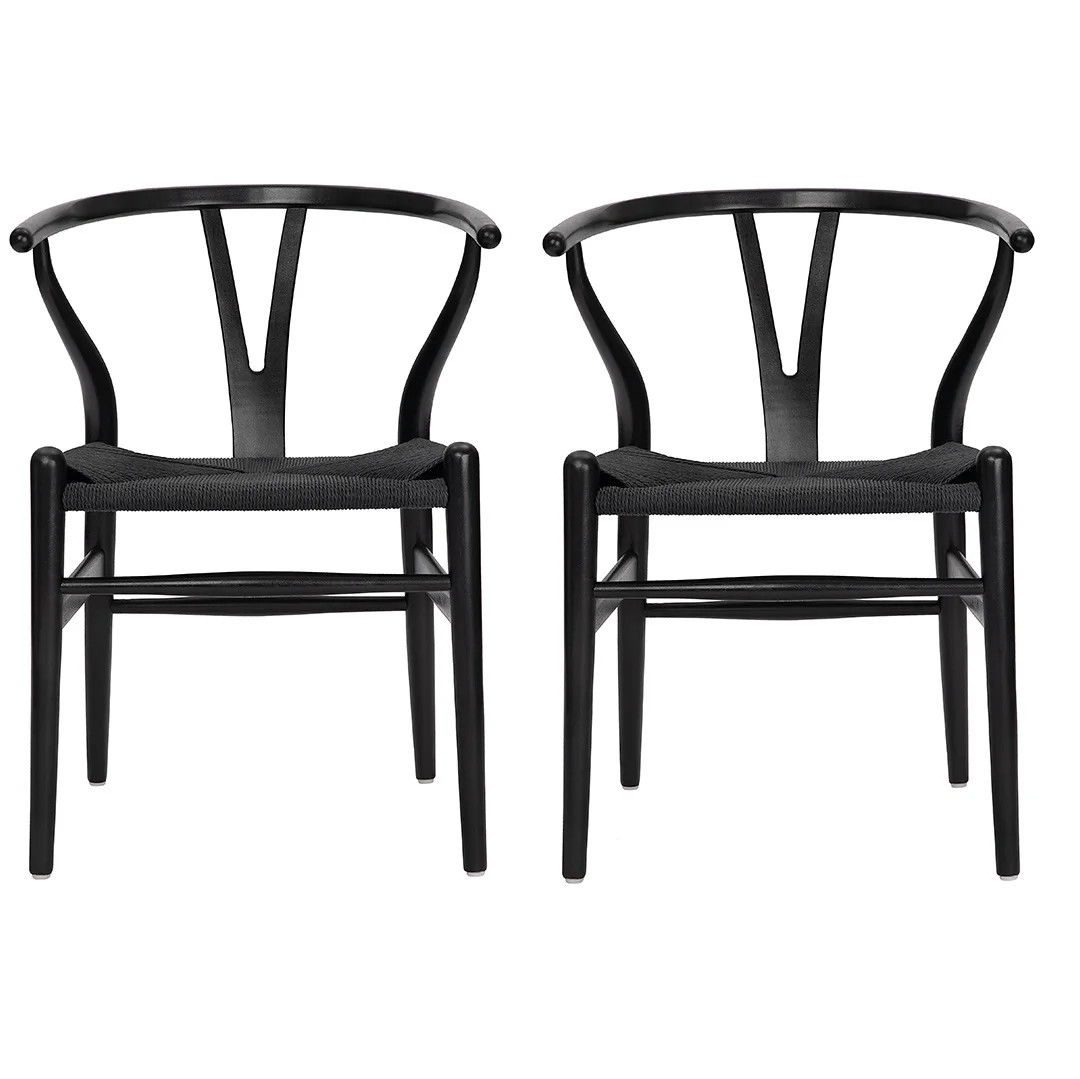 Tomile Solid Wood Dining Chair Set of 2, Wishbone Chair Y Chair Mid-Century Armrest Chair, Rattan... | Walmart (US)