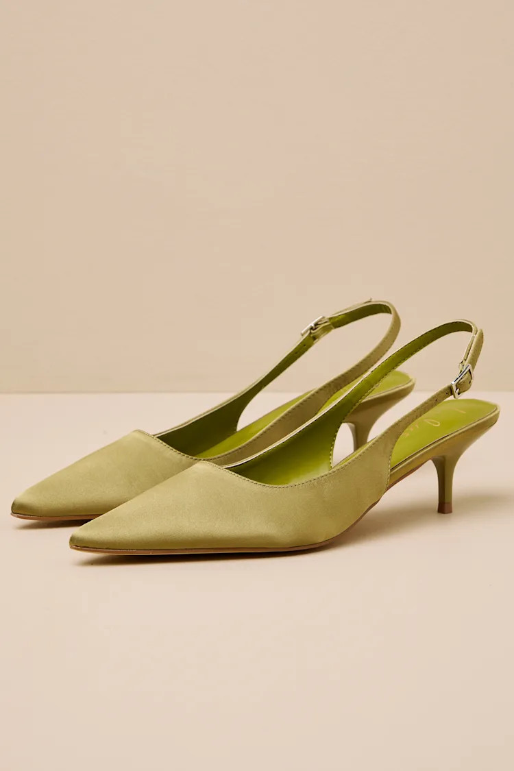 Agnesca Olive Satin Slingback Kitten Heel Pumps | Lulus