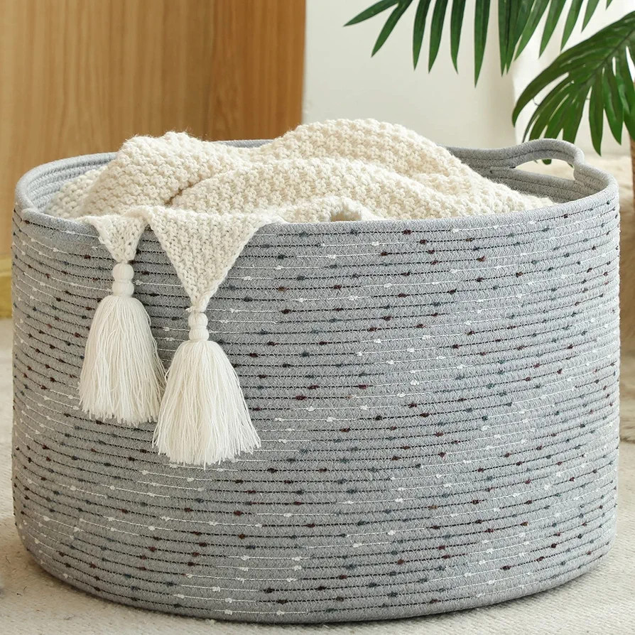 KAKAMAY Cesta grande para manta (20 x 13 pulgadas), cestas tejidas para almacenamiento de ropa su... | Amazon (US)