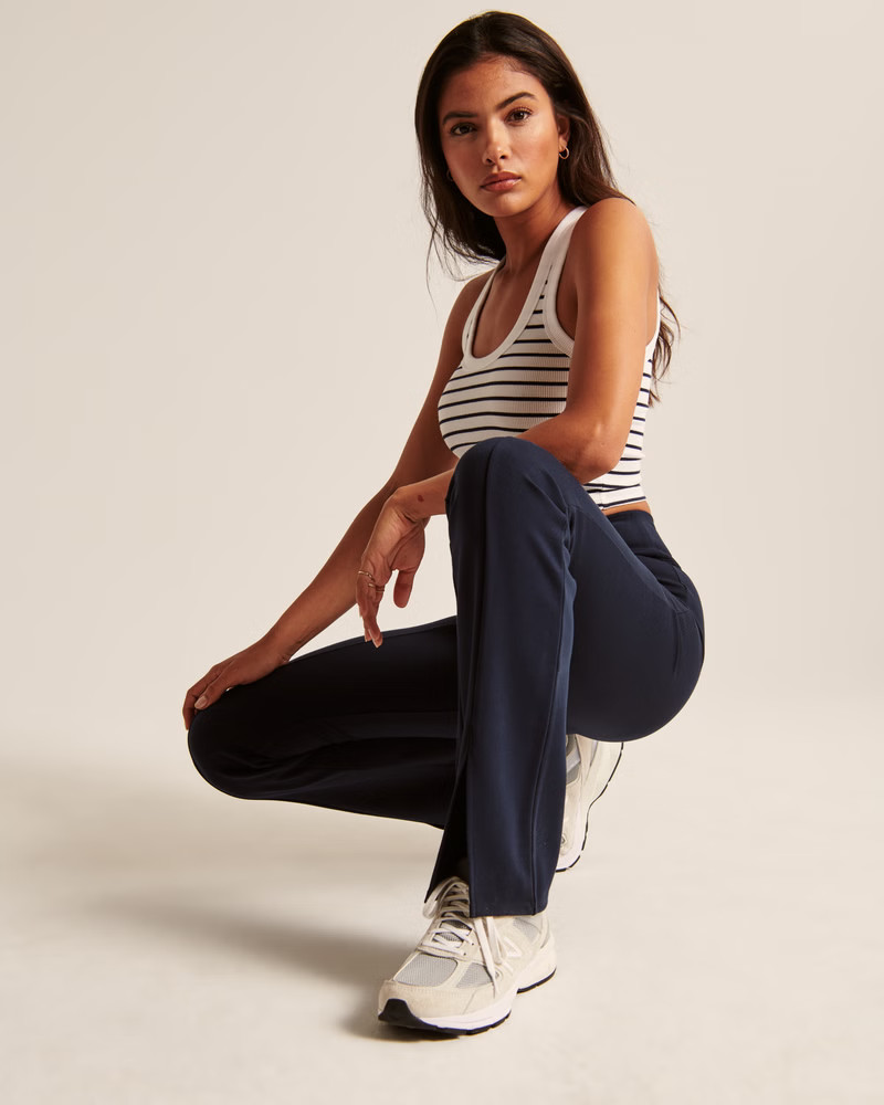 Ponte Front Split-Hem Flare Pants | Abercrombie & Fitch (US)
