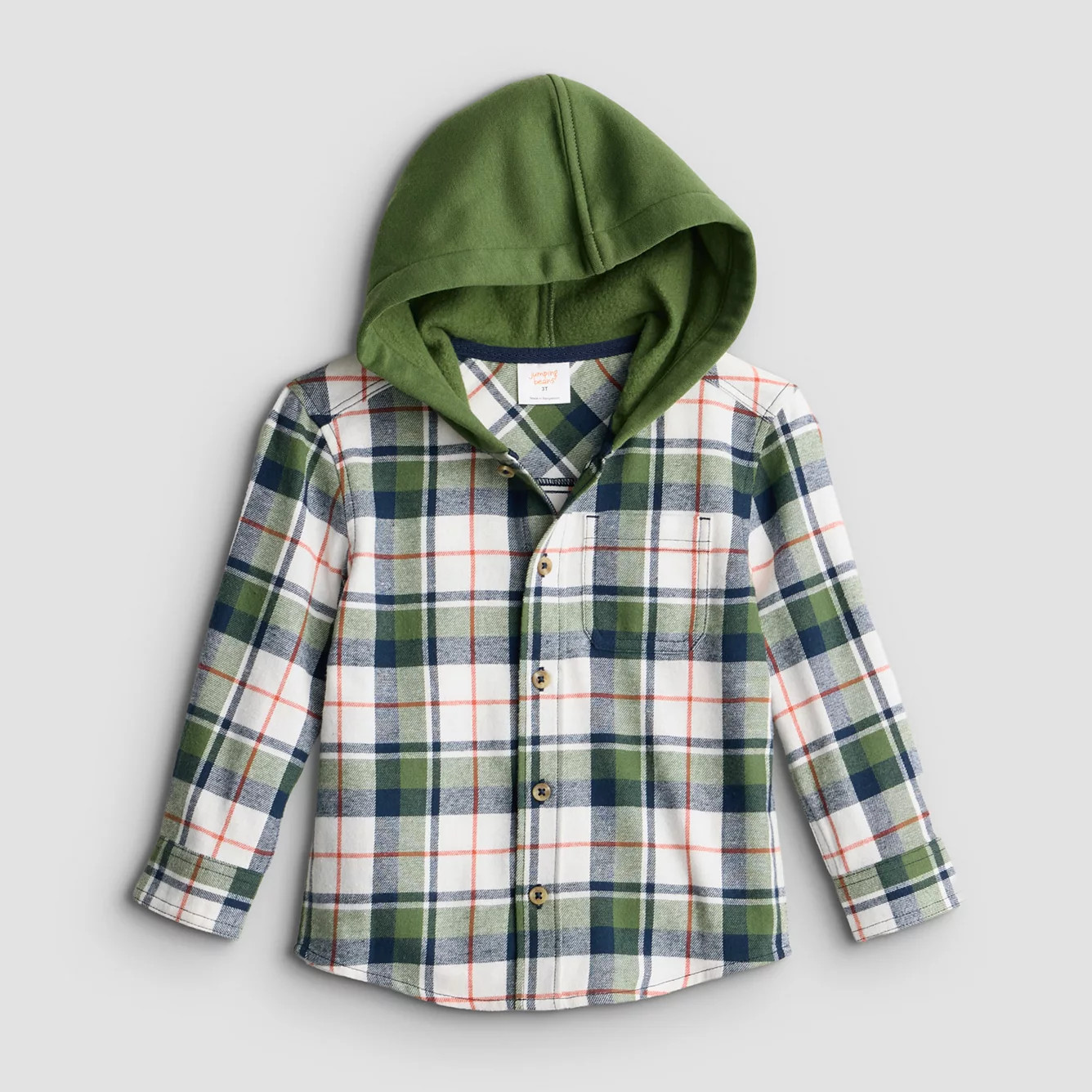 Baby & Toddler Boy Jumping Beans\u00ae Hooded Flannel Button-Down Shirt | Kohl's